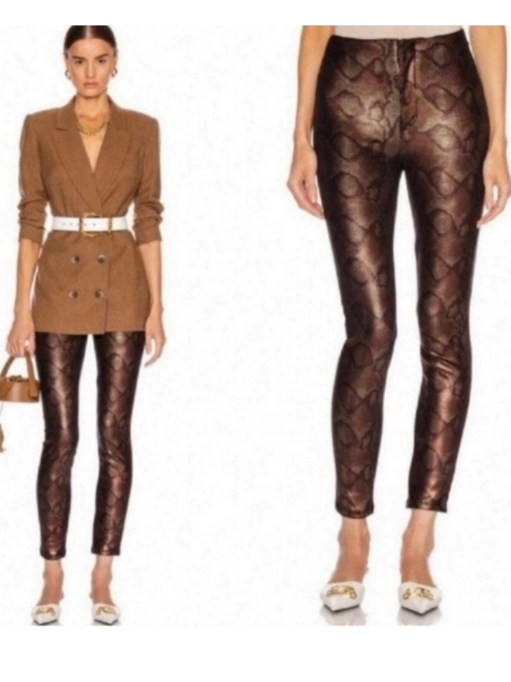 MOTHER The High Waisted Seamless Looker Ankle Snakeskin Bronze Pants (126)